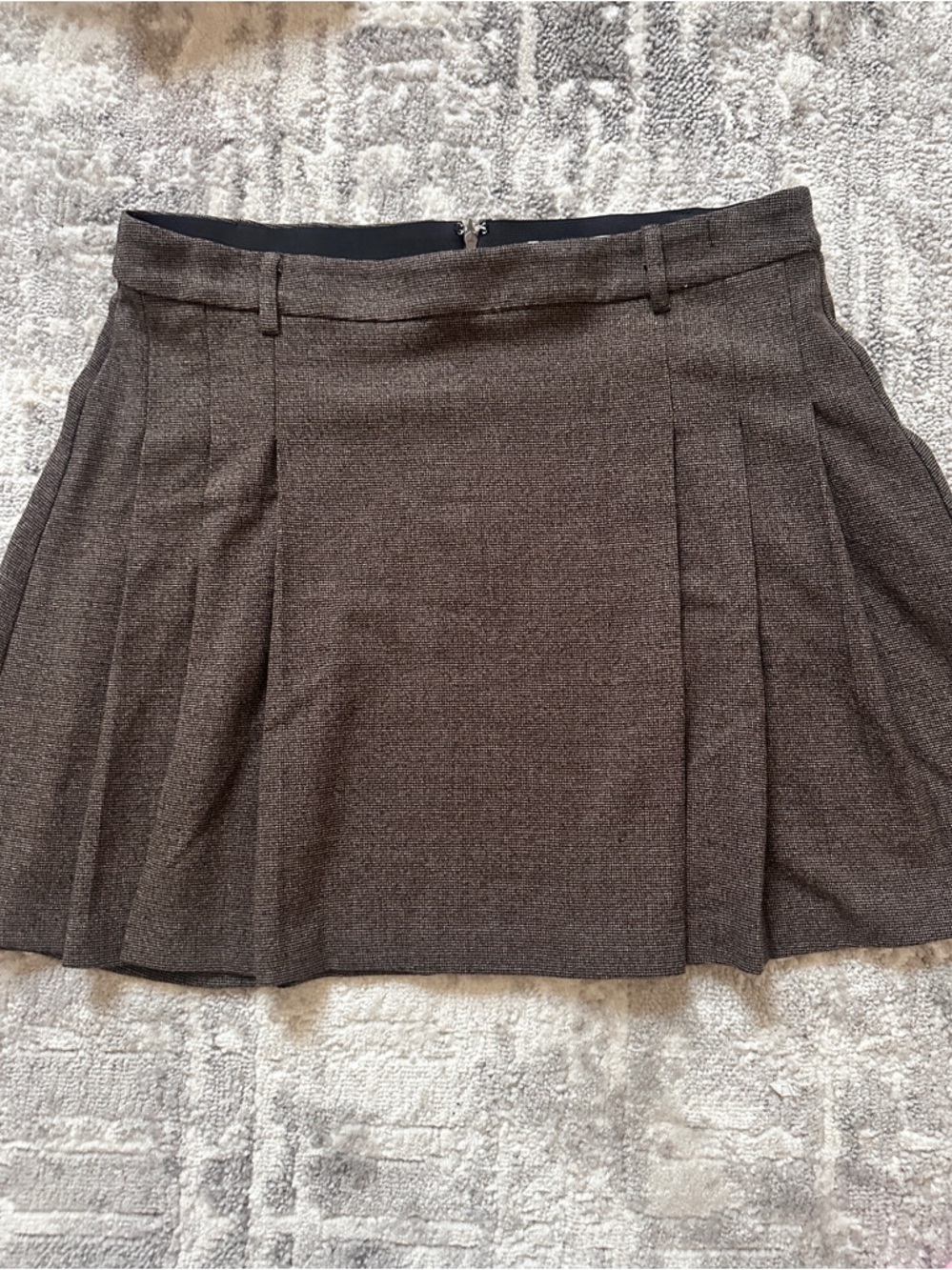 Only Textured Brown Pleated A-Line Skirt large